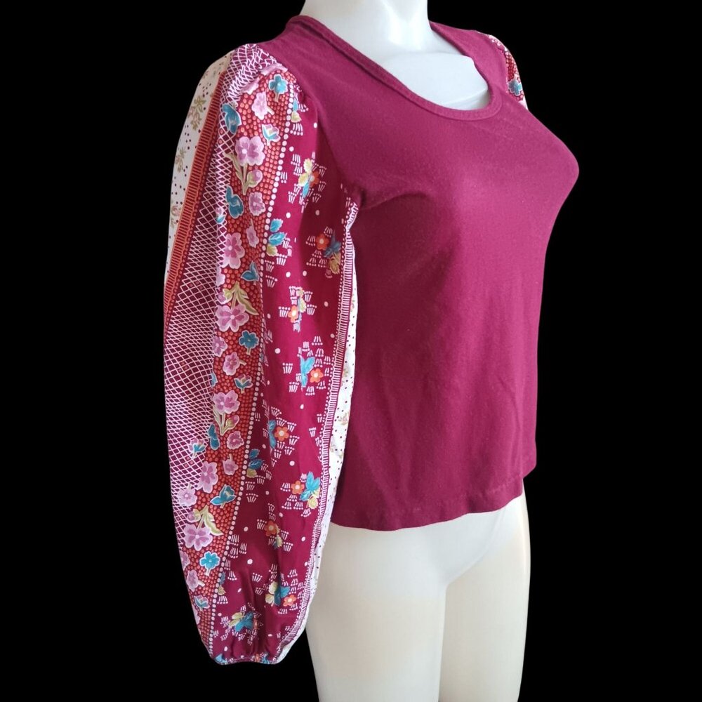 Small True Vintage 70's Women's Top Single Stitch Boho Puff Sleeves Festival
